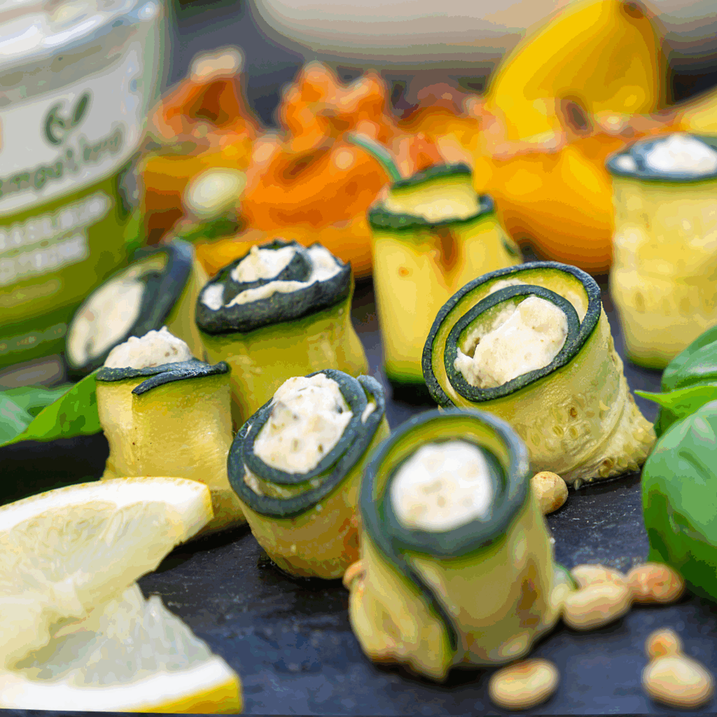 Campo Verde Rezept für Zucchini-Röllchen mit Basilikum-Zitrone Aufstrich
