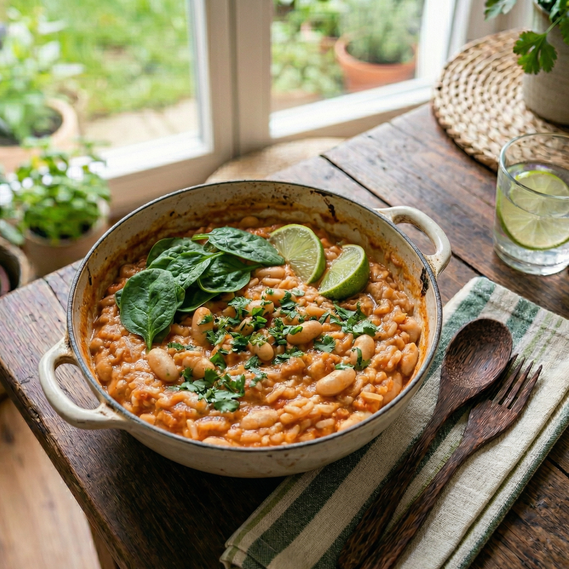 Weiße Bohnen in cremigem Tomatenreis